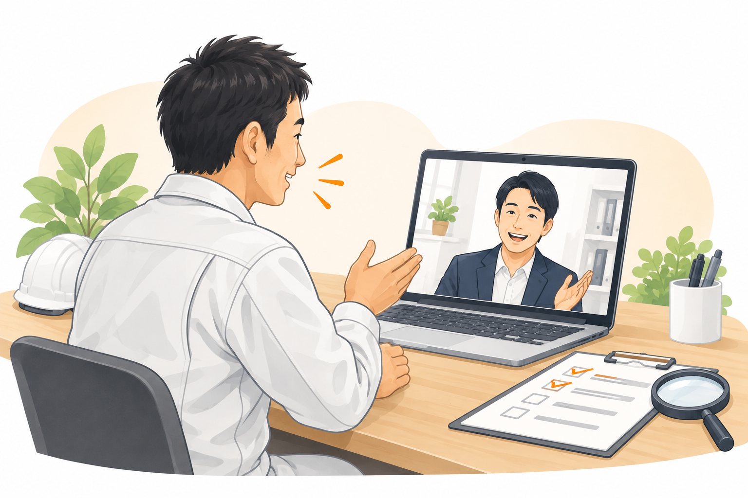 塗装店の経営者がオンラインでWEB集客の相談をする様子