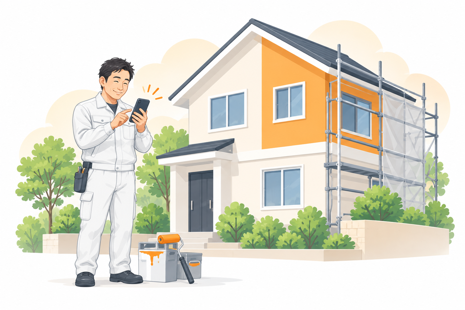 問い合わせの電話を受ける塗装職人のイメージ
