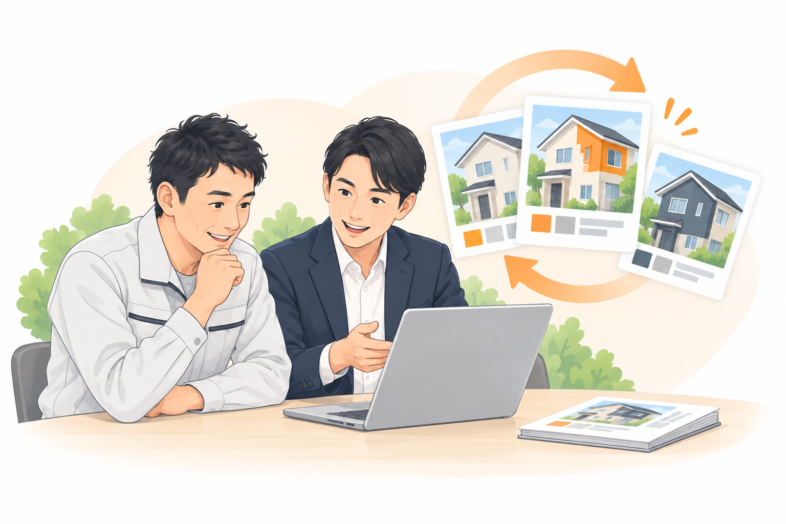 塗装店と担当者がホームページの改善を一緒に考える様子