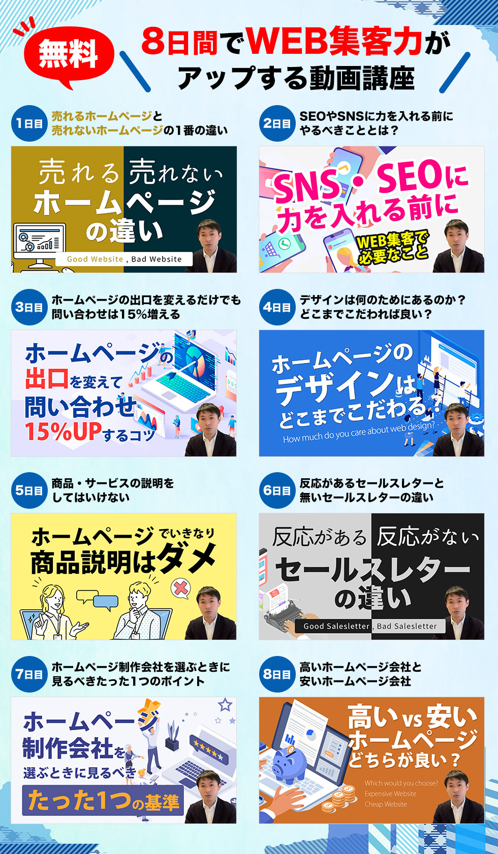 無料 8日間でWEB集客力がアップする動画講座